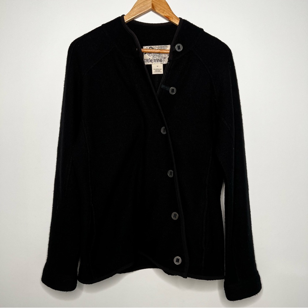 Title Nine Black Merino Wool Zip Button Up Jacket Cardigan Size Medium